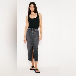 Good American Gray Denim Midi Skirt